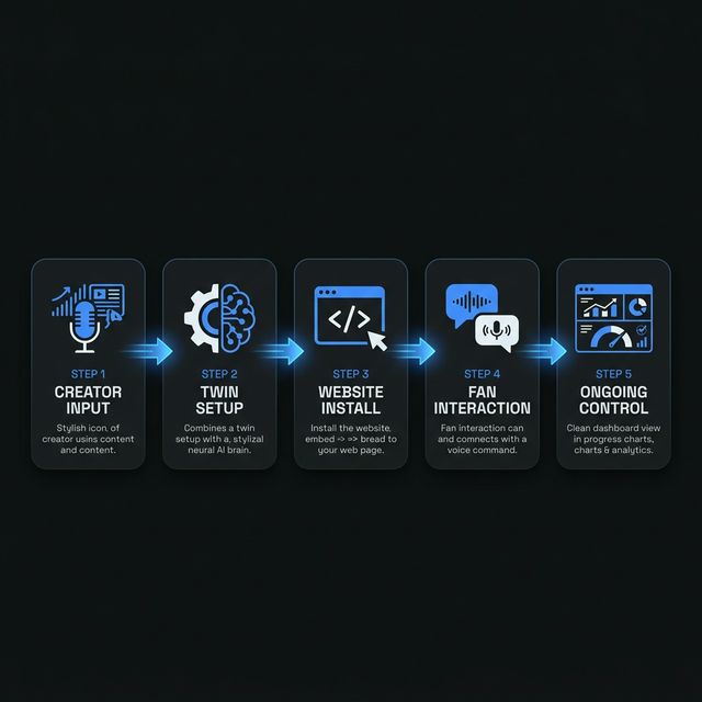 5-step flow from creator input to fan interaction